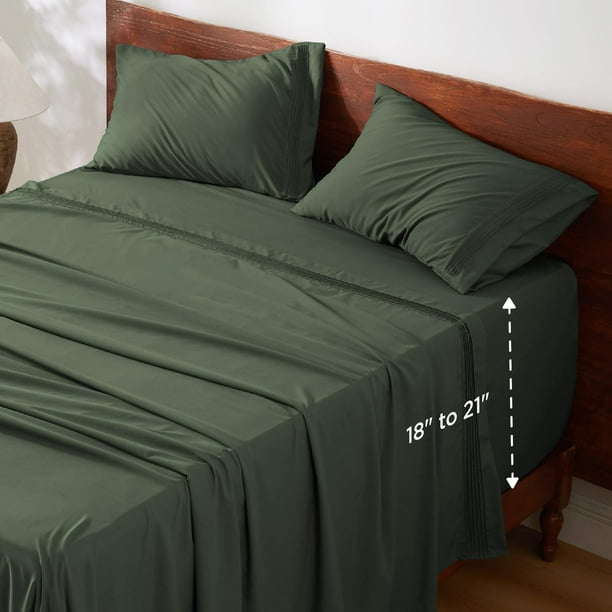 Juego de sábanas Bedsure GentleSoft Deep Pocket King, color verde oliva