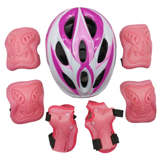 Sonducket Protector de patinaje sobre ruedas de 7 piezas, conjunto de casco para niños pequeños, forro de alta densidad, rodilleras ligeras, patinar Rojo