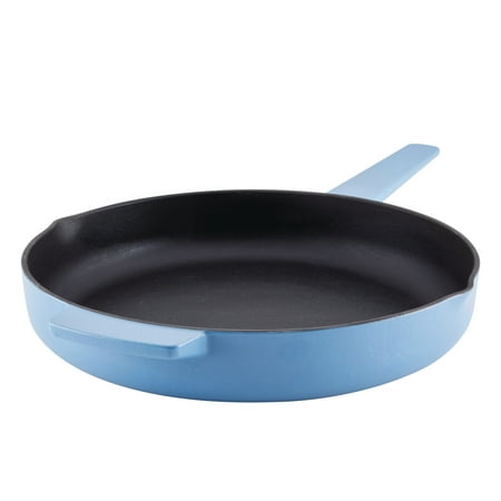 KitchenAid Enameled Cast 12 Inch Iron Induction Skillet with Helper Handle and Pour Spouts, Metal Utensil, Broiler and Oven Safe to 500°F, Blue Velvet