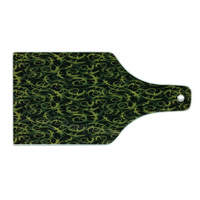 Vines Cutting Board, Rhythmic Abstract Ivy Grape Leaves Print in Dark Tones, Decorative Tempered Glass Cutting and Serving Board, in 3 Sizes, by Ambesonne