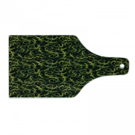 Vines Cutting Board, Rhythmic Abstract Ivy Grape Leaves Print in Dark Tones, Decorative Tempered Glass Cutting and Serving Board, in 3 Sizes, by Ambesonne