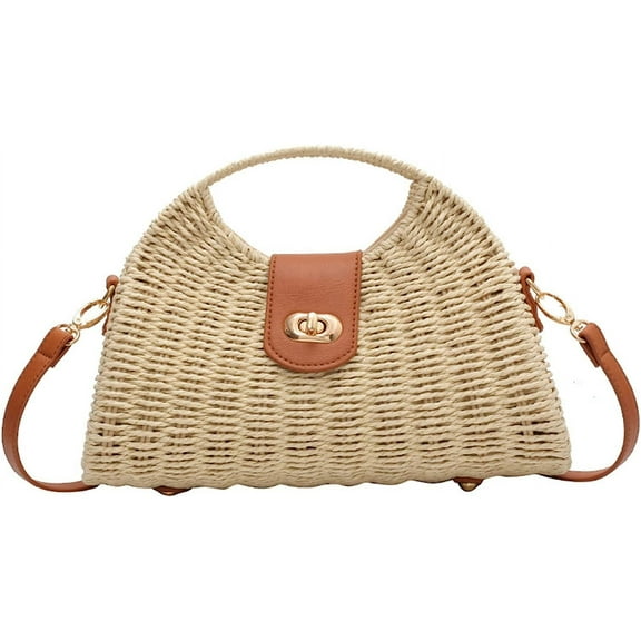 Kukuzhu Straw Handbags Women Summer Beach Tote Bag Hand Purse Vintage Wicker Woven Basket Boho Rattan Clutch Crossbody Shoulder Bag