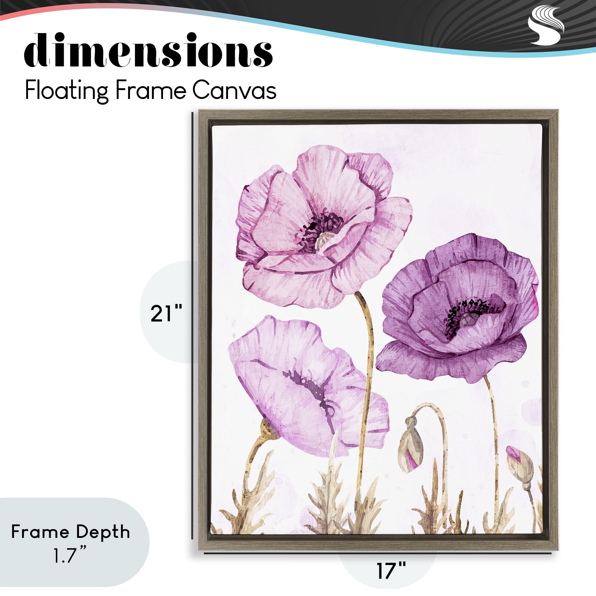 Stupell Industries Bright Poppies in Purple Brown Framed Floater Canvas Wall Art, design by Kim Allen