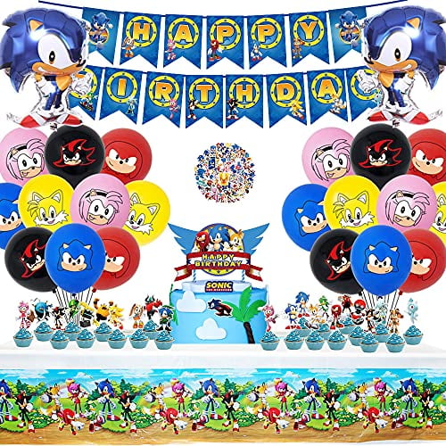 mbetitony sonic party supplies sonic cake topper cupcake toppers birthday banner balloon stickers set for kids shower party decorations walmart com