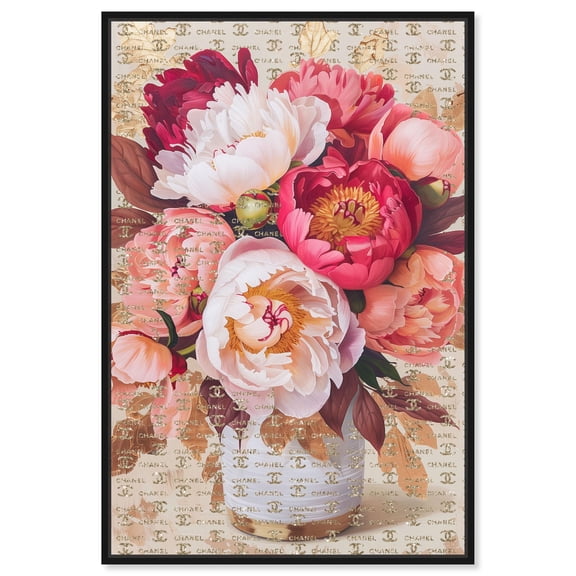 Blooming Peonies Rue Canvas Print Floral Wall Decor by Art Remedy, Black Frame, 10 x 15