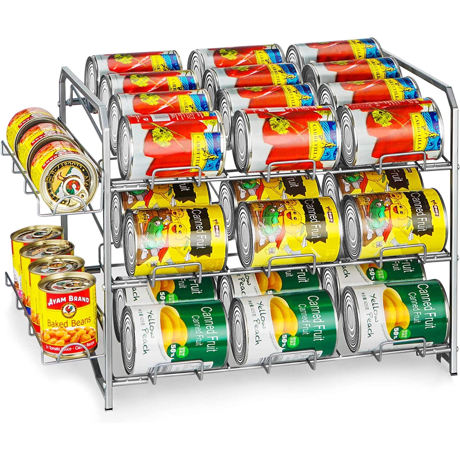 3 Tier Can Rack Freestanding Stackable Can Storage Dispenser Holds 42