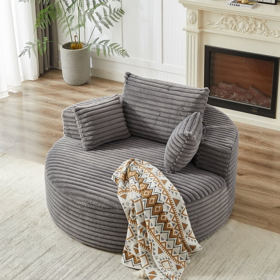 Single Sofa 55 Inch, Corduroy Fluffy Lounge Chair for Living Room and Bedroom, Modern Sleeper Chair for Lounge and Projection Room, No Assembly Required, Gray
