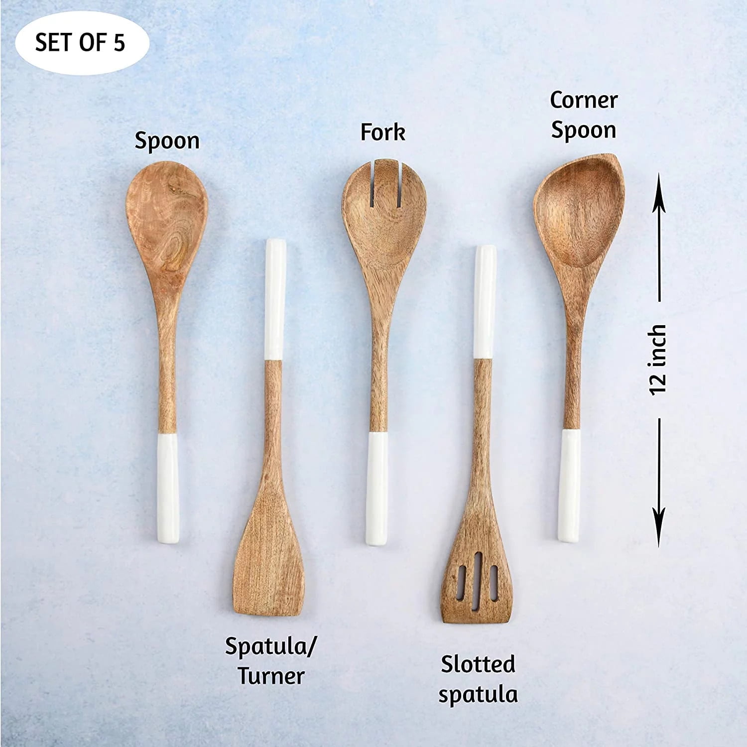 TEAFIRST Wooden Spoons for Cooking Utensils Set, Non Stick for Kitchen Cookware, Acacia Wood, White