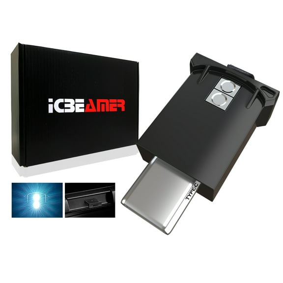 ICBEAMER 2 Gen Type C Adapters USB Atmosphere Adjustable Brightness LED Light, [Color: White] Smart Interface Plug-in Miniature LED Night Light Car Trunk Ambient Laptop Keyboard Home Office Decoration