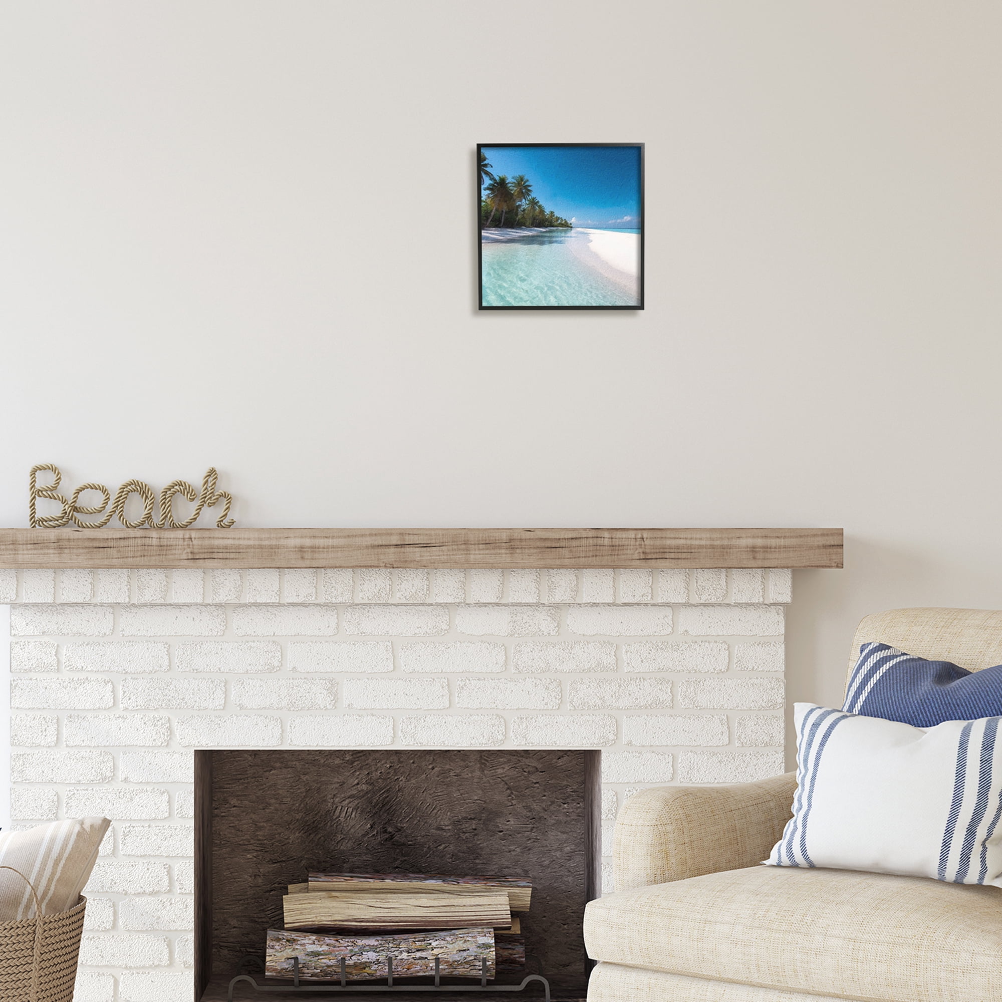 Stupell Industries Summer Tropical Beach Landscape Photography Black Framed Art Print Wall Art, 12 x 12