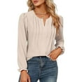 thumbnail image 3 of TKLPEHG Womens Business Casual Tops Fashion Long Sleeve Shirts V Neck Elegant Shirts Solid Color Pleated Dressy Tunic Tops (Beige,L), 3 of 8
