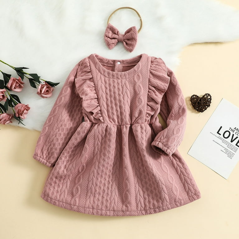 Baby Girl Wedding Guest Dress Fall Dress Toddler Girl Baby Girl Knit Dress  Long Sleeves Sweater Dress Toddler Fall Winter Outfits with Bowtie Red 6-12  Months - Walmart.com