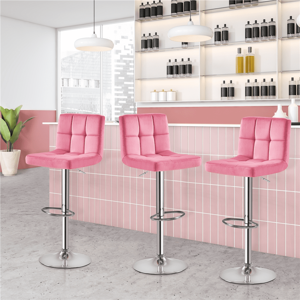 Alden Design Adjustable Modern Velvet Counter Height Mid Back Barstool Set of 2 Pink Walmart