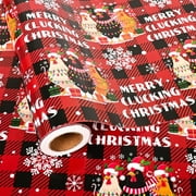 Chicken Wrapping Paper Roll - Red Black Buffalo Plaid Christmas Gift Wrap with Merry Clucking Christmas Texts - 28.5sq.ft