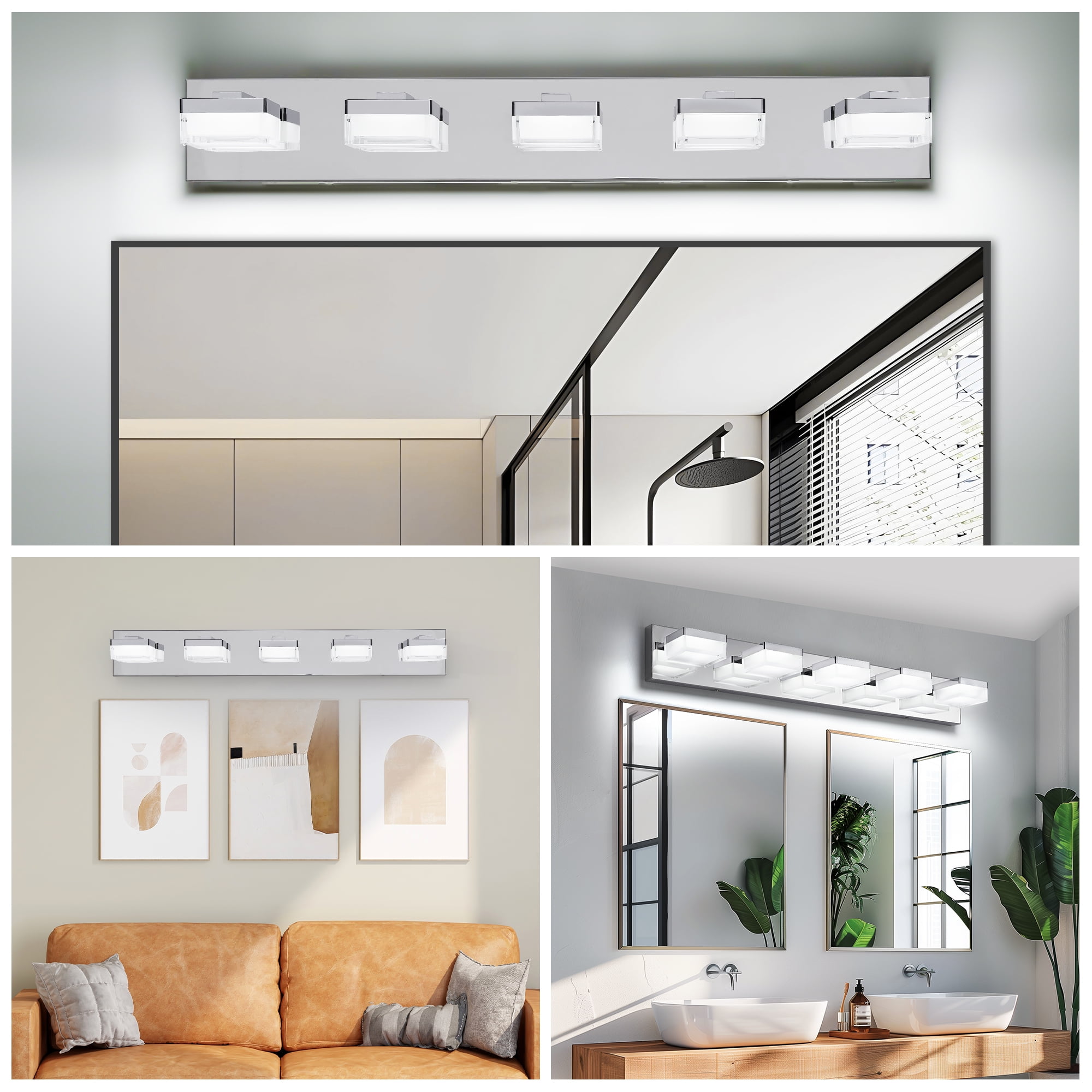 5 Light LED Modern Bathroom Lighting Fixtures Over Mirror 31.5in Dimmable Bathroom Vanity Light Fixture Chrome
