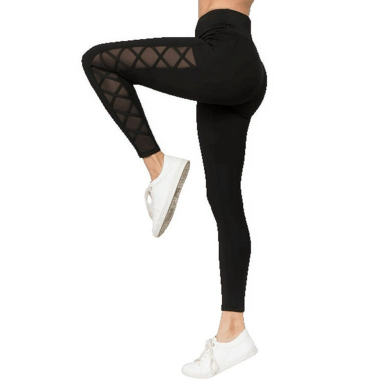 Black Lace Up Mesh Panel Gym Leggings