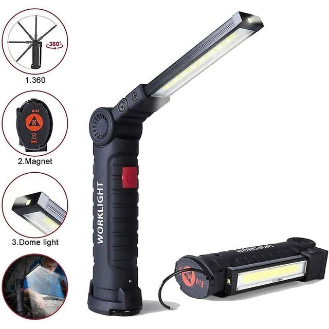 Luz de trabajo LED recargable, antorcha de luz de trabajo LED de 800 lm, luz de taller LED recargable, luz de inspección, linterna con base magnética 5 modos para garaje