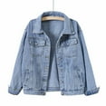 thumbnail image 2 of Jiyugala Women's Overcoat Denim Jacket Relaxed Fit Casual Jean Trucker Jacket, 2 of 9