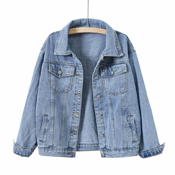 Womens Denim Jacket Relaxed Fit Casual Jean Trucker Jacket Denim Women's Midi Coat Ripped Denim Jacket Ladies Stuff Jacket Women Jackets Women Winter Denim for Women Womens Stretch Denim Jacket plus