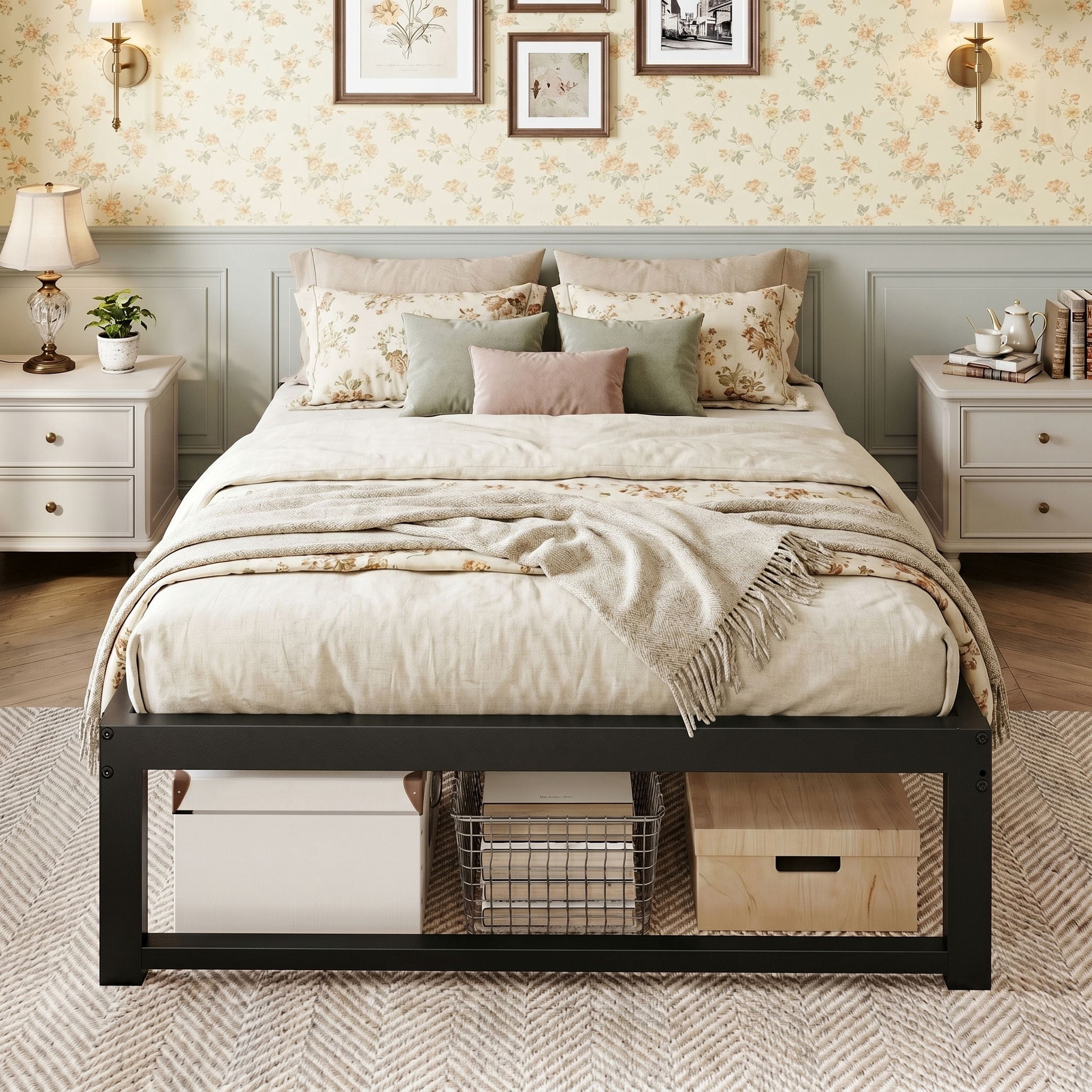 Einfach 14" Twin Bed Frame, Metal Platform Bed with Ample Under-Bed Storage Space, Upgraded Frame Structure, 3500 LBS Capacity, Black