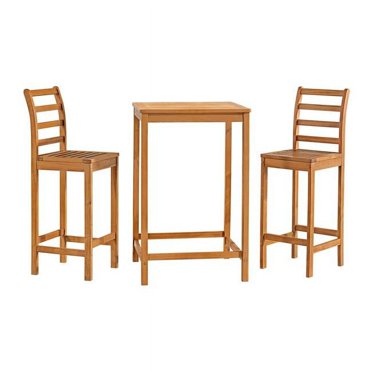 VidaXL 3-Piece Acacia Wood Bar Set – Solid Hardwood Table & Chairs, Oil Finish, For Indoor & Outdoor