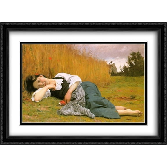 Rest in Harvest 2x Matted 38x28 Large Black Ornate Framed Art Print by William Adolphe Bouguereau