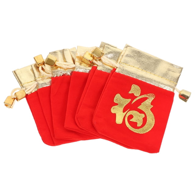 Miangastore Rectangular Drawstring Pouches Red Lint 6Pcs 4.7X3.7in