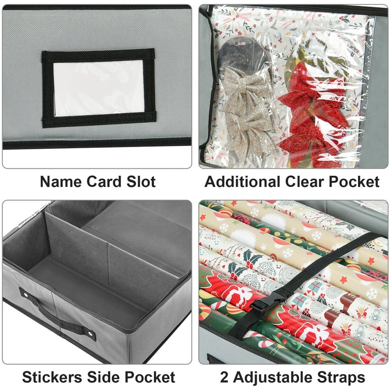 Primode Christmas Wrapping Paper Storage Box with Pockets | Long Gift Wrap  Storage Container Bag (37” x 14” x 4”) Constructed of Durable 600D Oxford