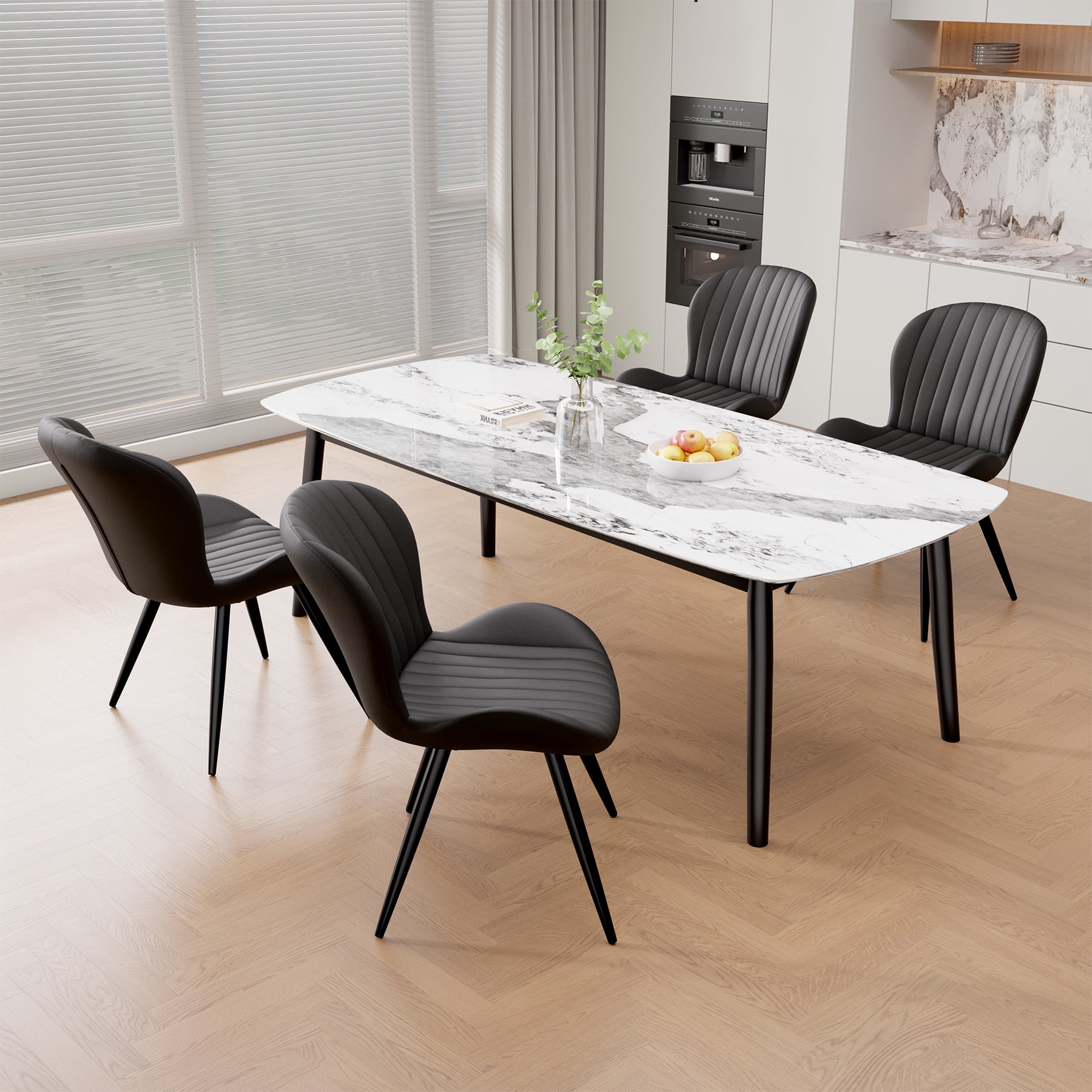 Hawsaiy Upholstered Dining Chairs Set of 6, Modern Kitchen Chairs with Backrest and Metal Legs, 19" Seat Height,Black