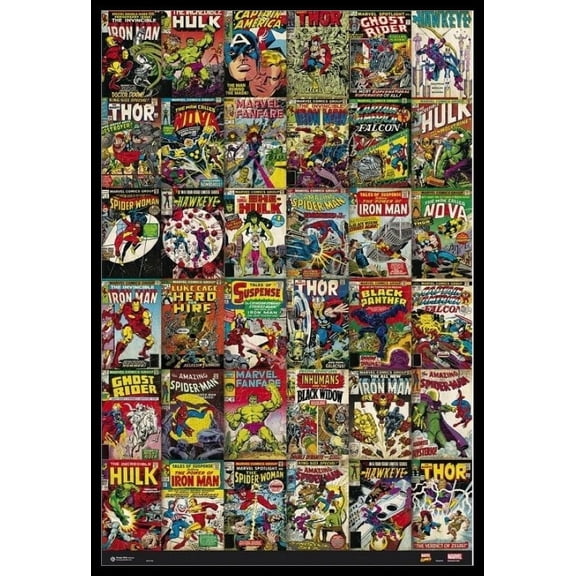 Marvel Comic Book Covers Laminated & Framed Poster (24 x 36)