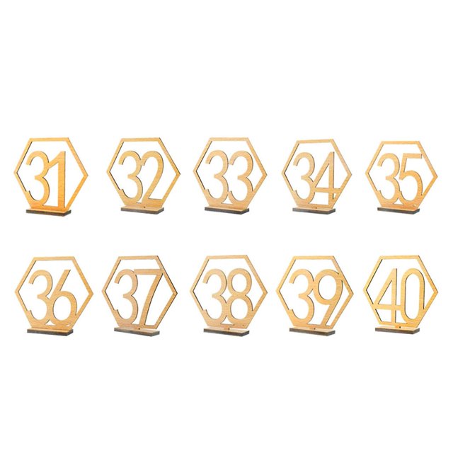Juego de números de mesa de madera de 10 piezas para decoración de fiesta de cumpleaños de boda, letreros de soporte de lugar con Base de soporte 31-40