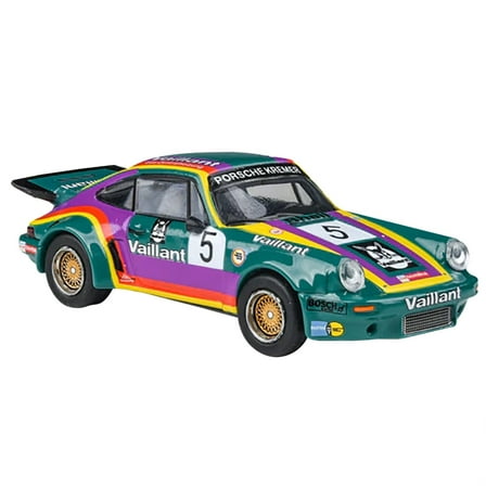 Paragon PA-55792 1975 Porsche 911 Carrera RSR 3.0 No.5 Kremer Racing - Vaillant Green with Stripes 1 by 64 Diecast Model Car