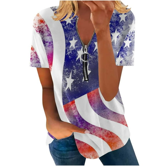 Fesfesfes Women Workout Clothes Fashion Women Summer Printing Short Sleeve V-Neck Casual Blouse Tops Womens Short Sleeve Tops S(US:4)