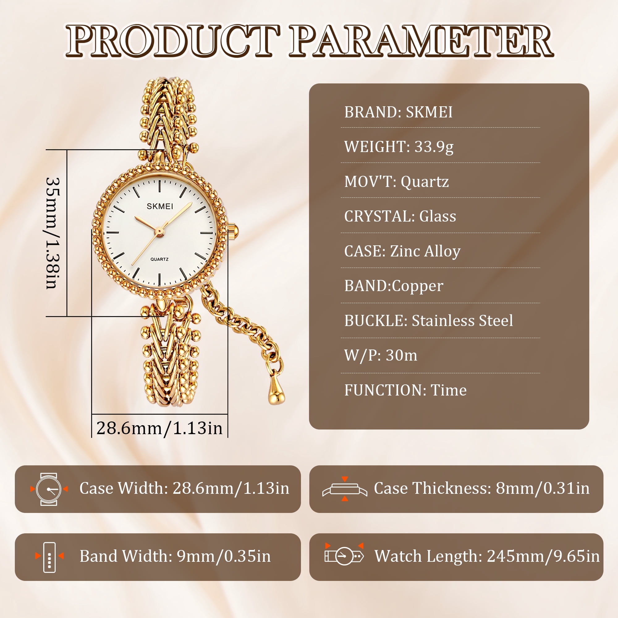 SKMEI Watches for Women Waterproof Analog Quartz Dress Ladies Watch Fashion Luxury Casual Women’s Wristwatch