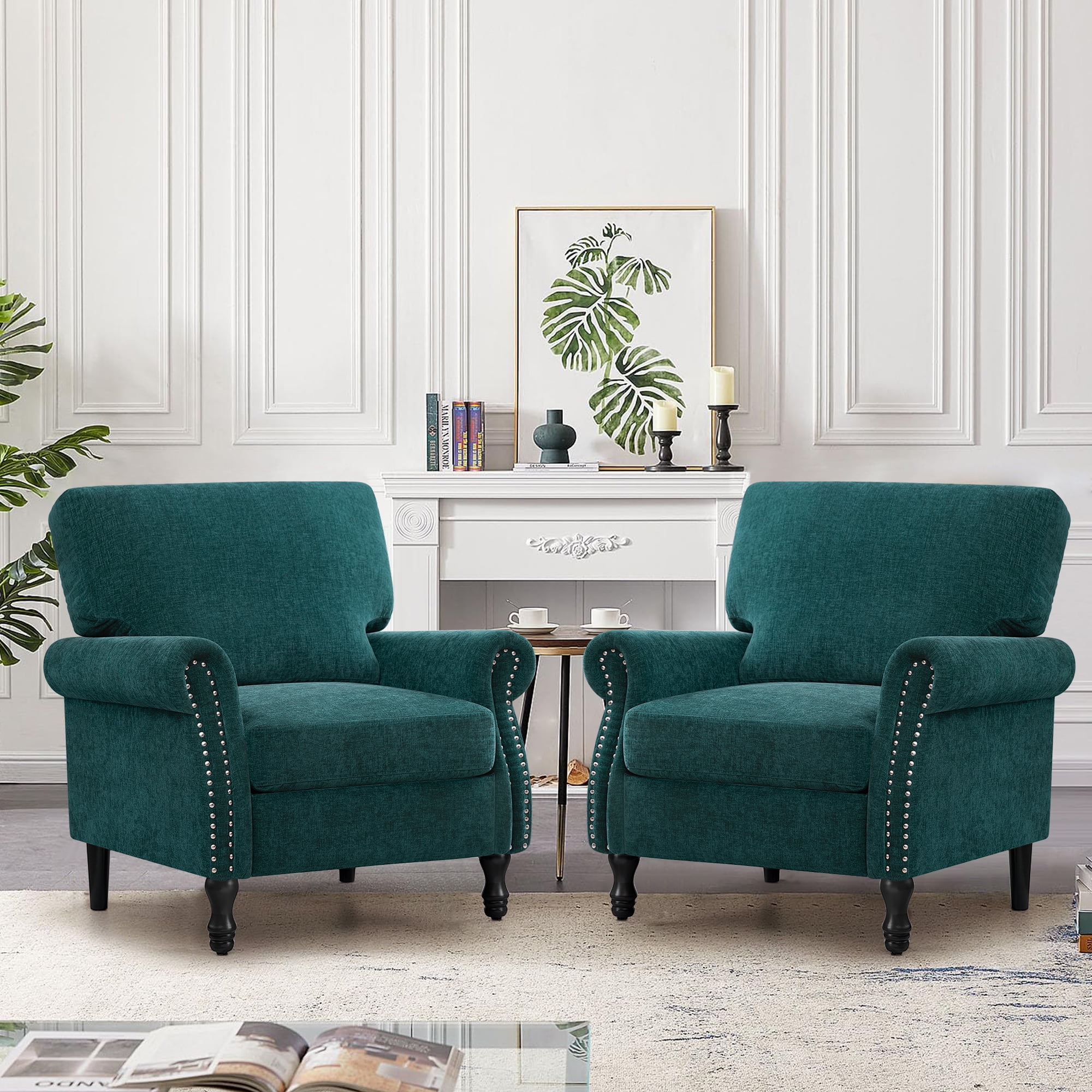 COOLHUT Modern Accent Chair Armchair, Linen Fabric Upholstered Comfy Single Sofa with Solid Wood Frame for Living Room, Green