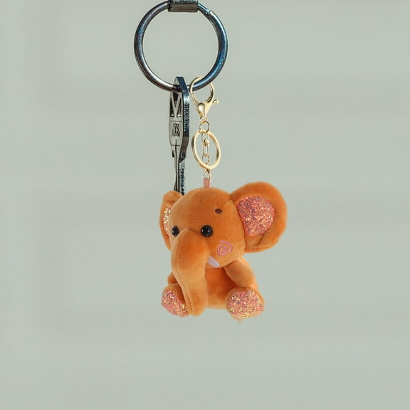 HOOWIFFY Cute Keychain Elephant Plush Metal Brown 1Set