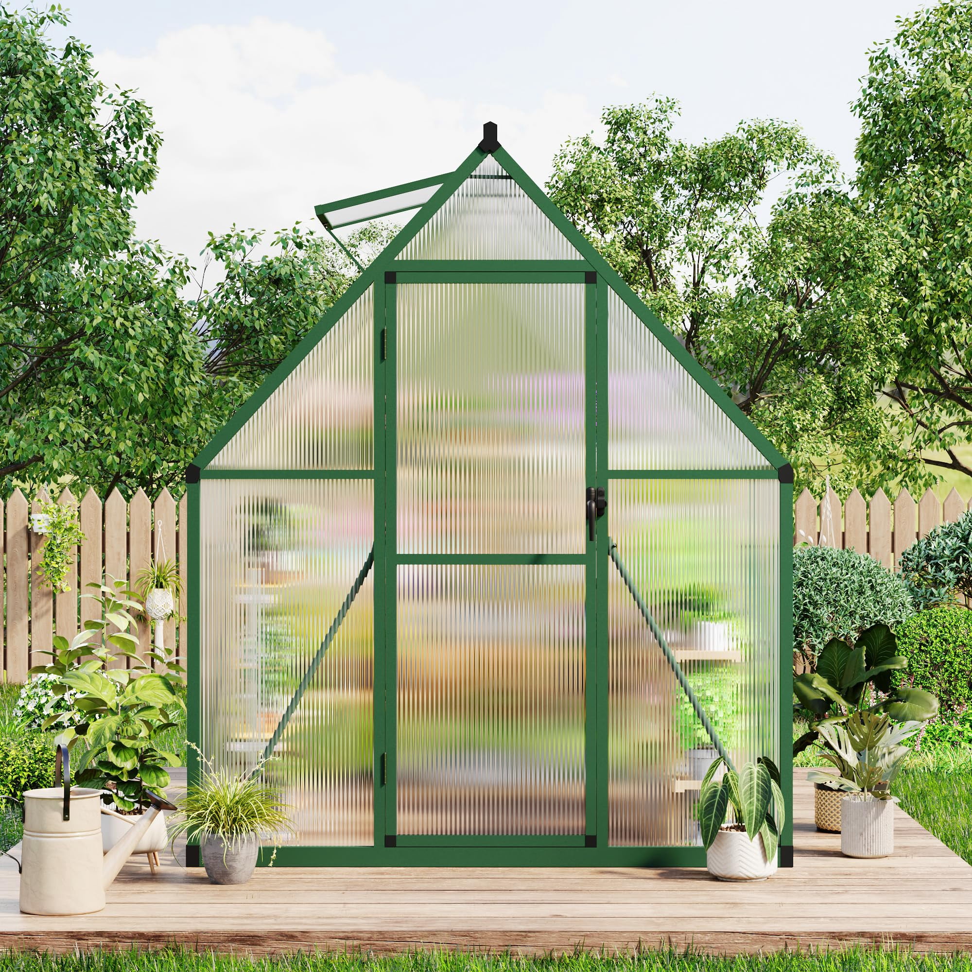Polycarbonate Walk-In Greenhouse 6x7 FT – Heavy Duty Outdoor Greenhouse with Reinforced Aluminum Frame, Lockable Door & Adjustable Roof Vent, UV-Resistant Panels for Backyard, Lawn & Garden