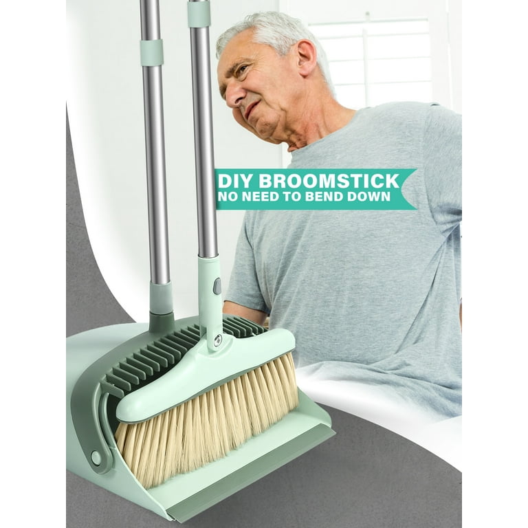 FVSA Broom and Dustpan Set, Indoor or Outdoor Broom and Dust Pan Combo, 53.15" Dust Pan for Adults(Cyan)