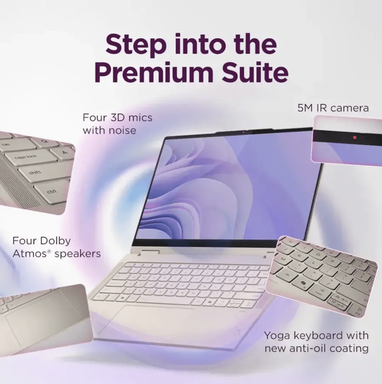 Lenovo Yoga 7 2-in-1 Copilot+ PC, 14" OLED Touch (1920x1200), AMD Ryzen AI 7 350 (50 TOPS NPU), 16GB RAM, 1TB SSD, 13.5H Battery, Wi-Fi 7, Win 11, Seashell