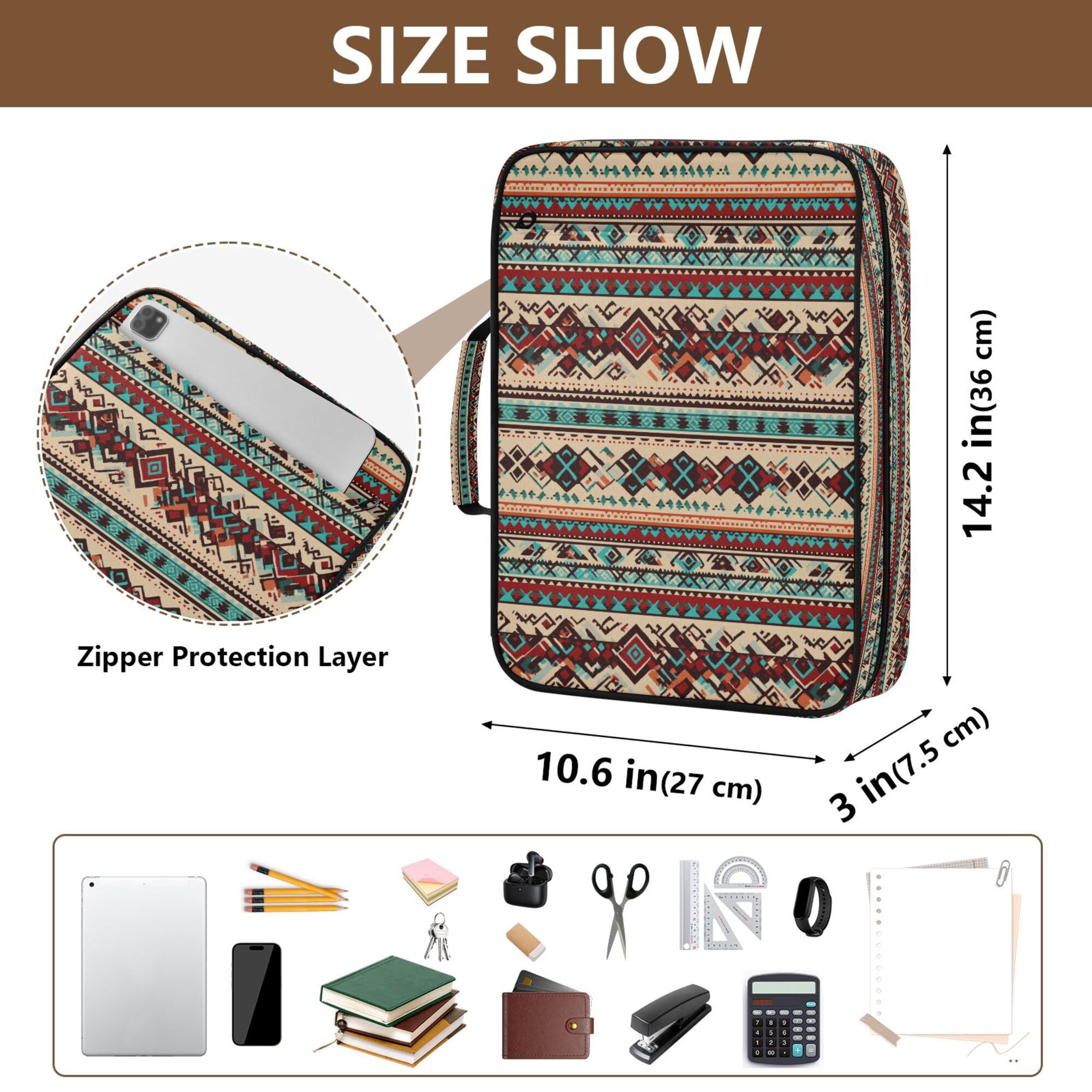 FORMRS Accordion File Folder A4 Size 7-Pocket Expanding Document Organizer Bag with 3 Ring Binder, Tribal Art