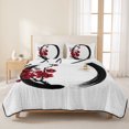 thumbnail image 3 of Quilts King Size Bedding Set, Cherry Blossom Lightweight Quilted Comforter, Japanese Red Plum Flower Oriental Art Soft Reversible Bedspread Coverlet with Pillow Covers for All Season, 96" x 106", 3 of 9