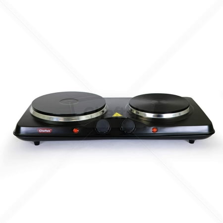 Cheftek CT1010 Dual Electric Stove with 6’’ and 7.5’’ Cook Plates; 1700W; Enamel Coated Iron; Black