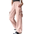 thumbnail image 1 of Vaqueros cargo de cintura media para mujer: pantalones vaqueros elásticos de pierna ancha con bolsillos; cintura alta, corte holgado, adecuados para ocasiones informales o elegantes., 1 of 5