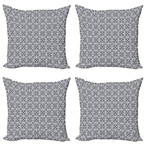 Ambesonne Geometric Throw Pillow Cover 4 Pack, Dark Swirls Squares, 24", Charcoal Grey White