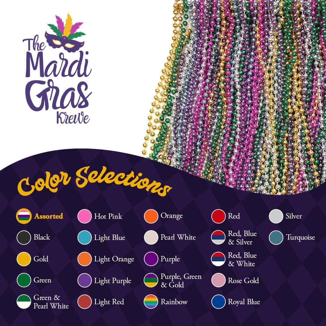 THE MARDI GRAS KREWE Mardi Gras Beads  120 Pack, 33 Inch 7mm Bead Necklaces, Bulk Party Favors for Parades, Festivals, Masquerades, Carnival, Events & Decorations Assorted Colors