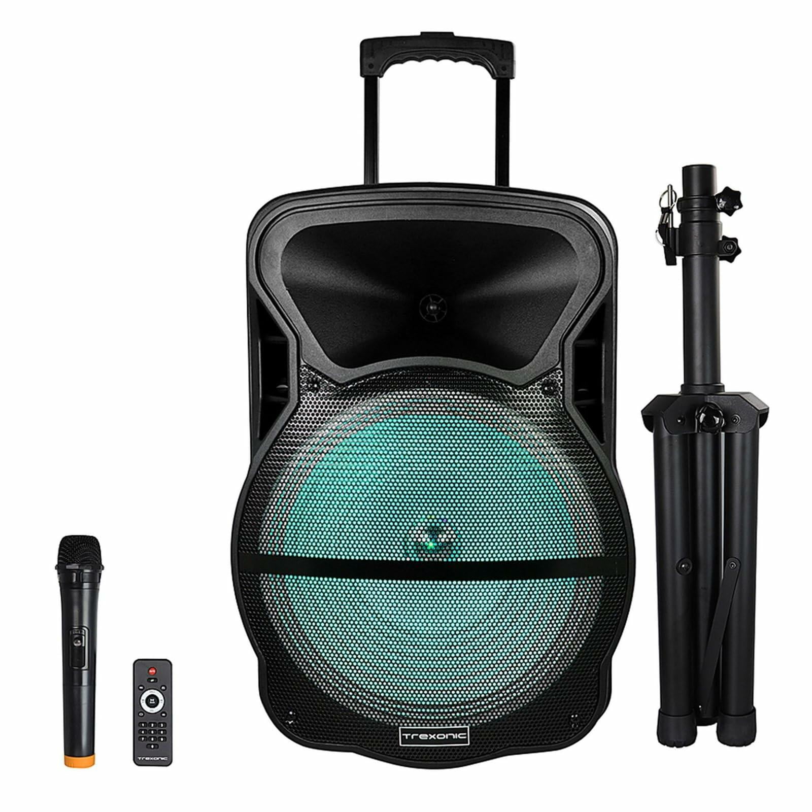 Trexonic 15 Inch Portable Bluetooth Speaker and Tripod Stand in Black
