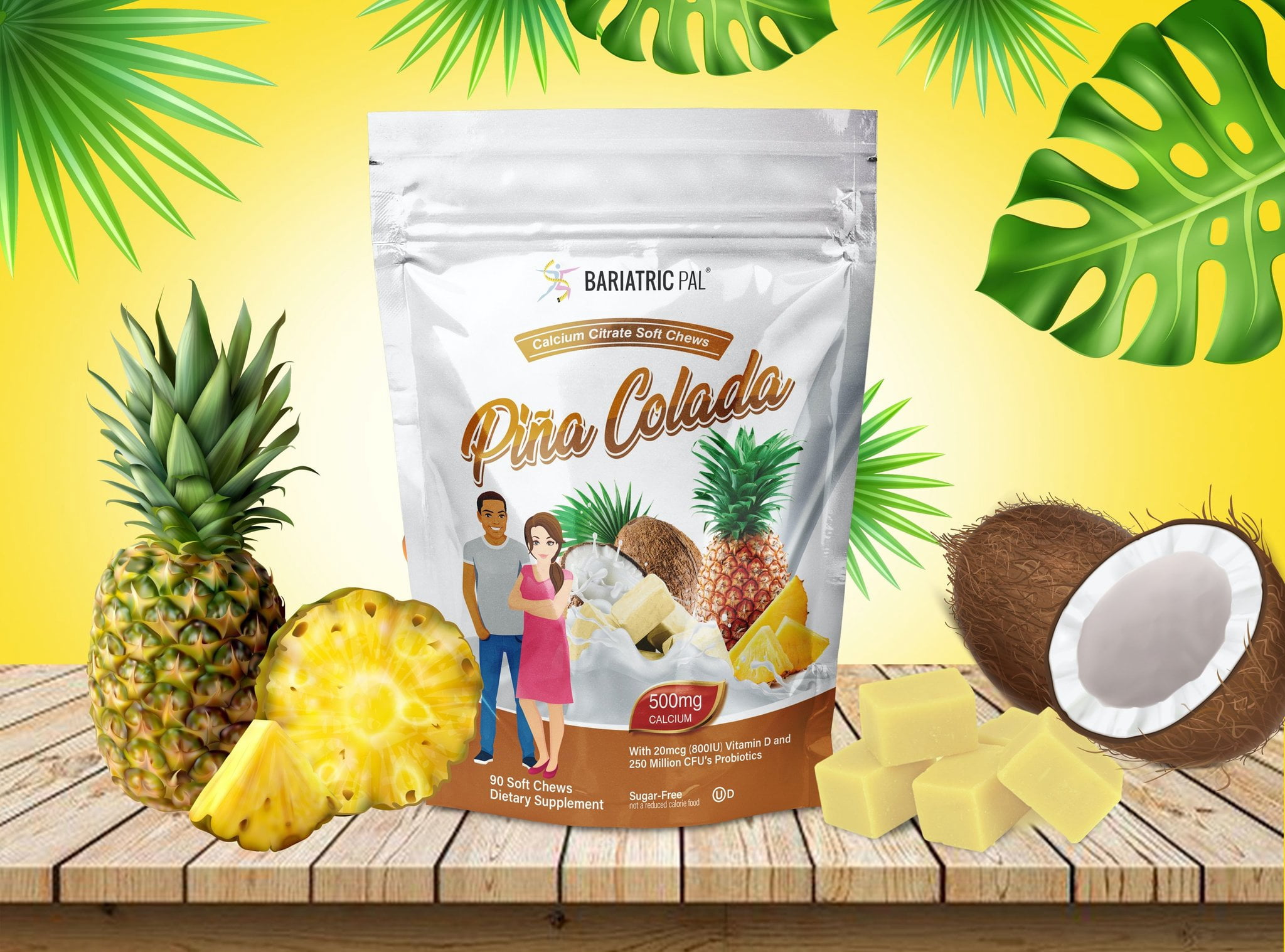 BariatricPal Sugar-Free Calcium Citrate Soft Chews 500mg with Probiotics - Piña Colada Size: 90ct