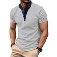 thumbnail image 2 of Mens Striped Short Sleeve T-Shirt Buttons V Neck Blouse Muscle Fitness Tops Tee, 2 of 8