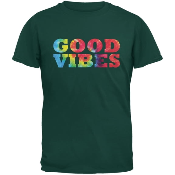 Tie Dye Good Vibes Forest Green Adult T-Shirt - Medium