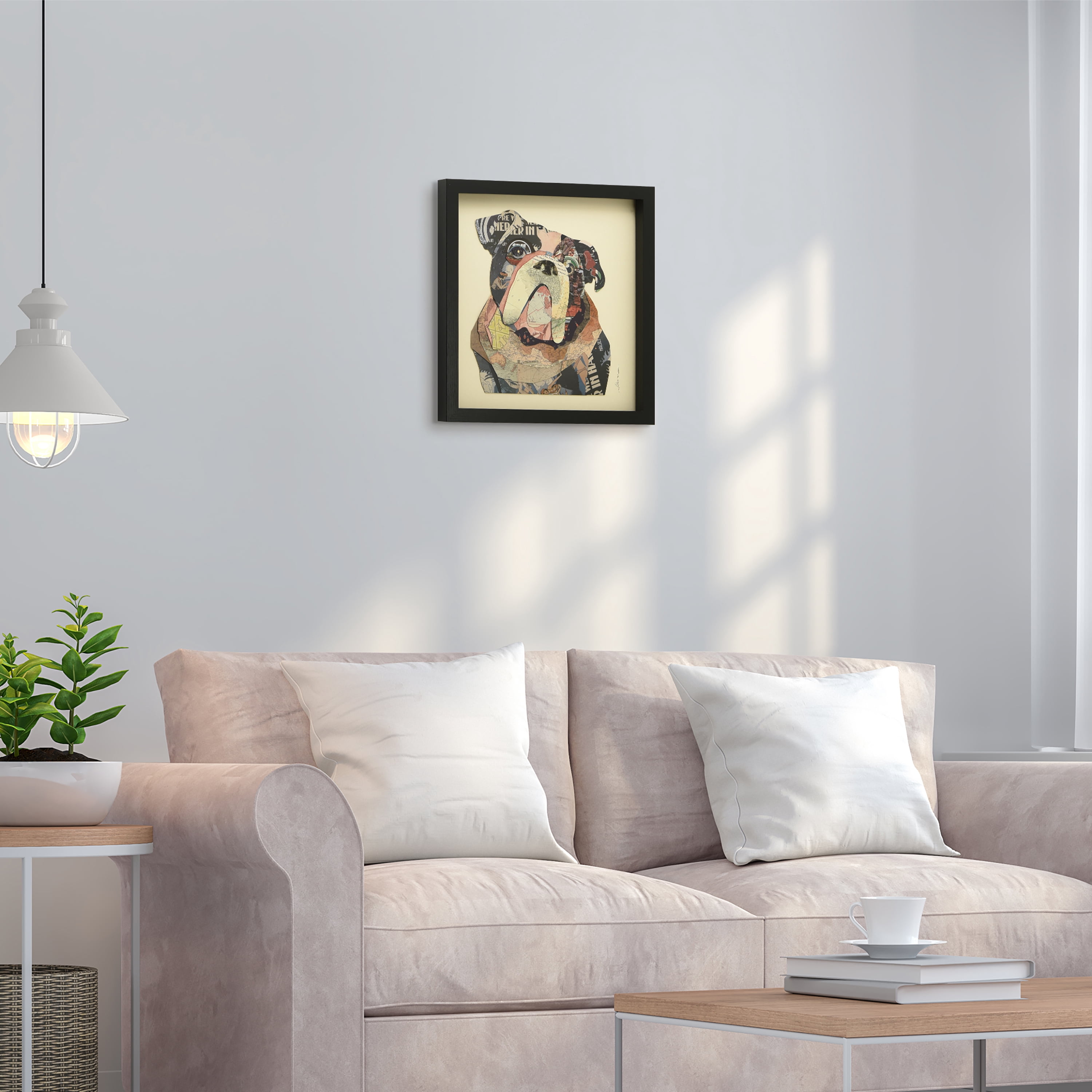 "English Bulldog" Dimensional Collage Framed Graphic Art Under Glass Wall Art